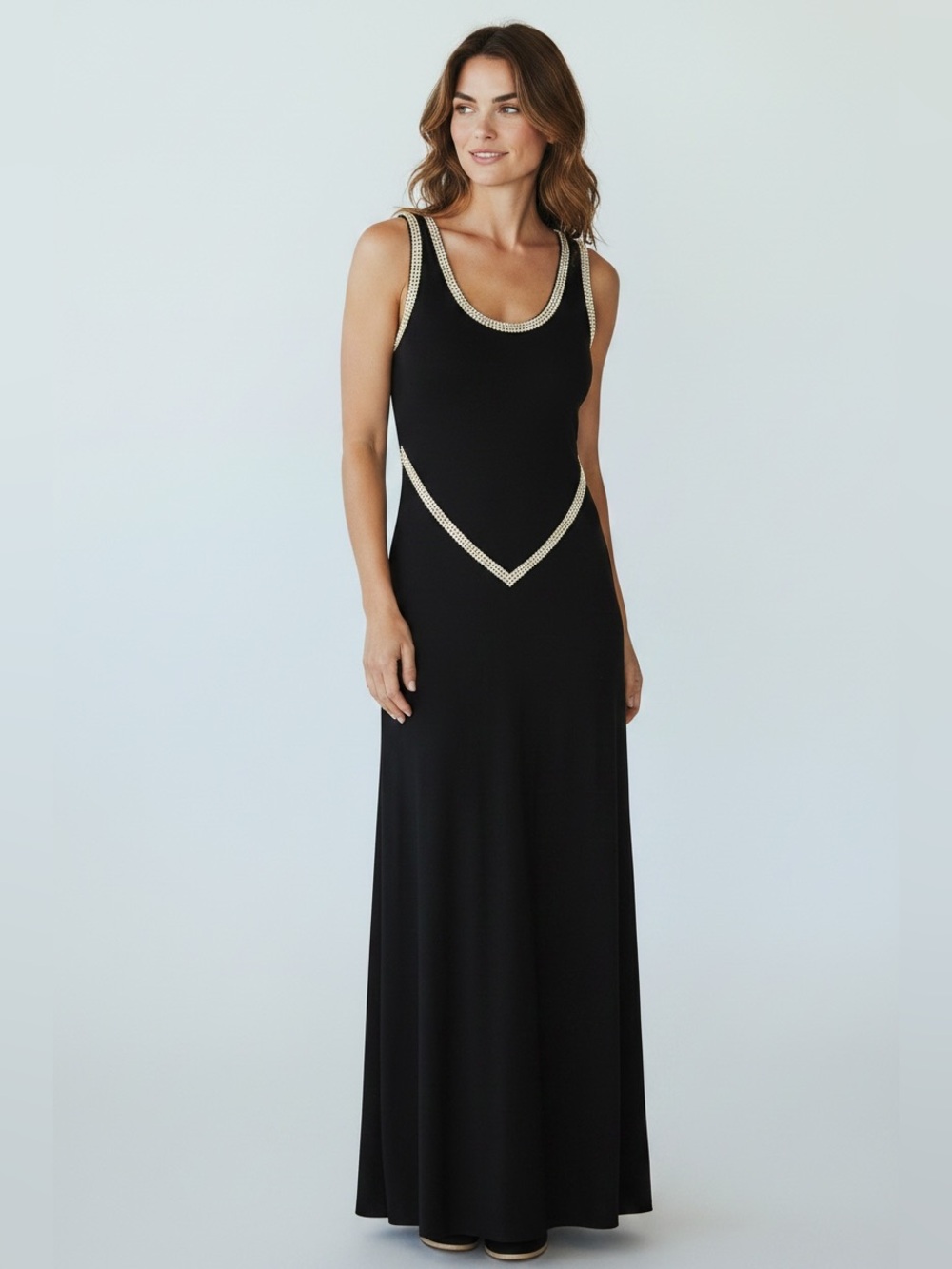 Cache Backless Maxi Dress with Rhinestone Trim 90’s Vintage